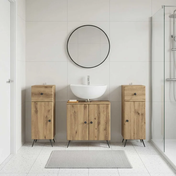 vidaXL 3-teiliges Badezimmer-Schranksystem BREDA 3 stk. Artisan-Eiche 3418052 – Bild 1