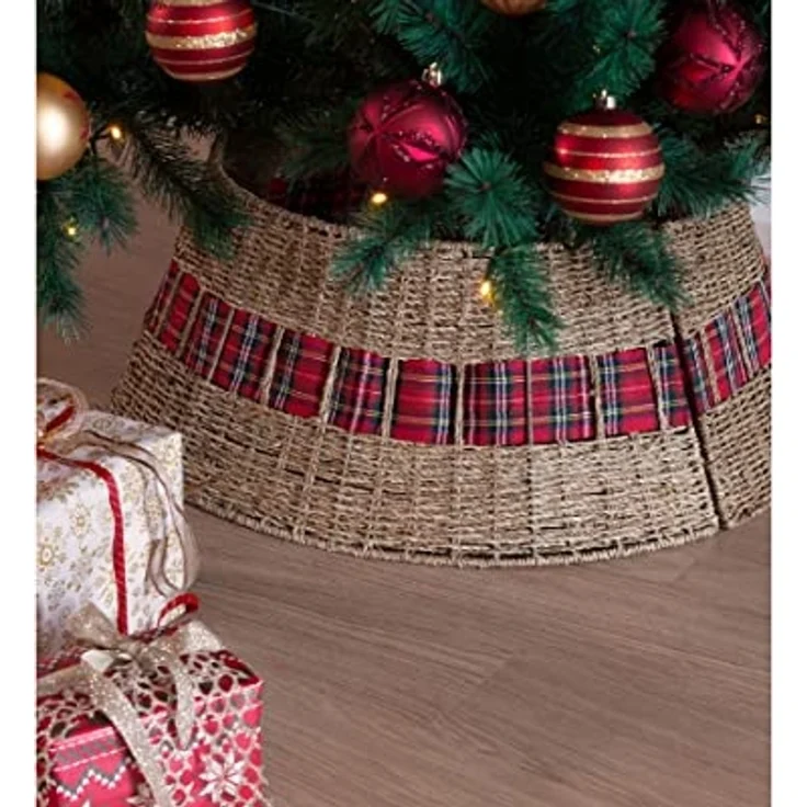 Kaemingk Weihnachtsbaumdecke, Weihnachtsbaumdecke aus Seegras 57x28cm natur braun / rot – Bild 3