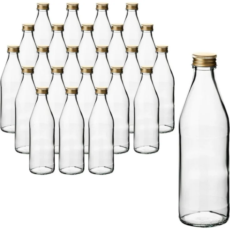 gouveo Trinkflasche Glasflasche Retro 330 ml mit Schraubverschluss zum Befüllen, 24 Stück, goldfarben – Bild 2