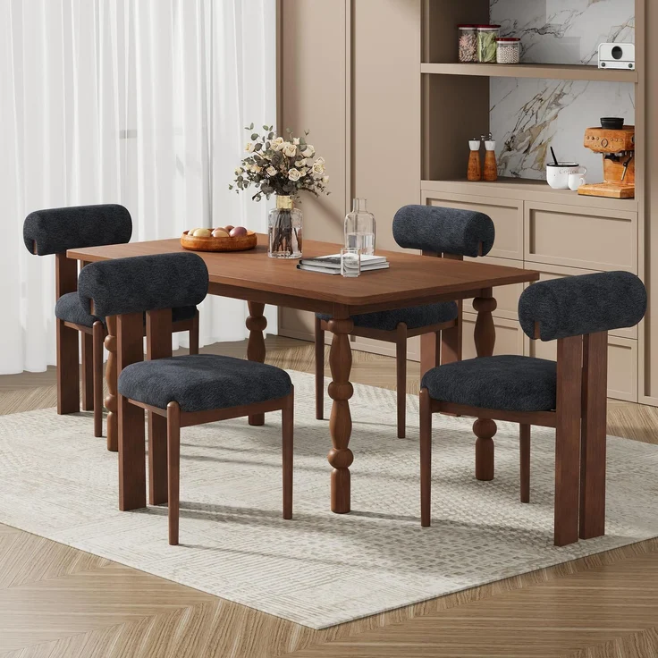 MALOL Esszimmerstühle 4er Set, Polsterstuhl Essstühle mit Holzbein, Mid-Century Modern Esstisch Stühle mit Fester Rückenlehne für Esszimmer, Küche, Restaurant, Mit dunkelbraunen Beinen, Dunkelblau