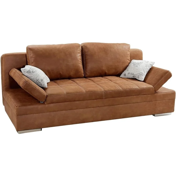 Schlafsofa verstellbar Bettkasten Couch Steppung Antiklederoptik in Braun Curry – Bild 9