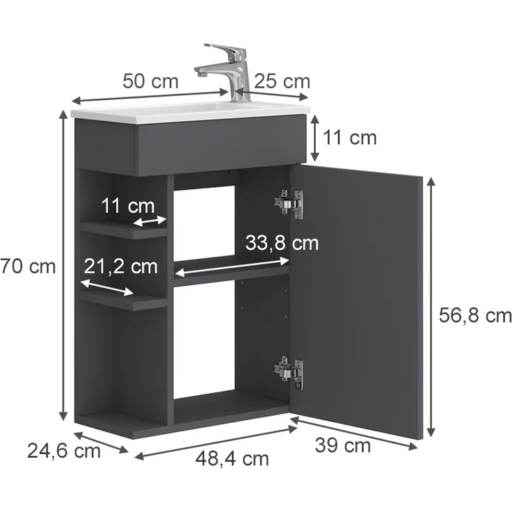 Waschbeckenunterschrank Amadeo Anthrazit 2 Teile, mit Waschbecken Vicco – Bild 3