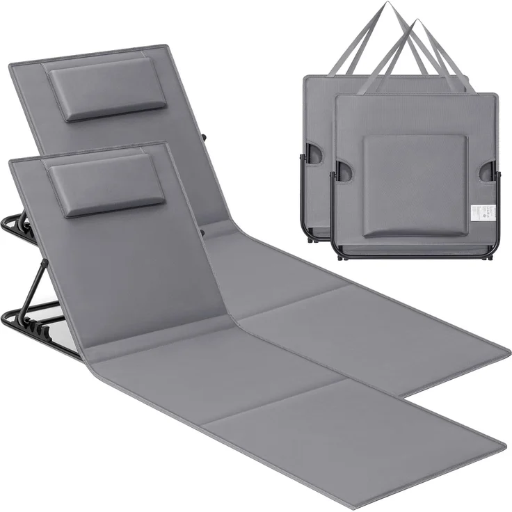 Songmics Strandstuhl, 2er Set, Campingstuhl, Sonnenliege, Strandliege, klappbar, verstellbare Rückenlehne, leicht tragbar mit Griff, für Camping, Garten, Pool, 158x55 cm, schiefergrau GCB251G01 – Bild 1