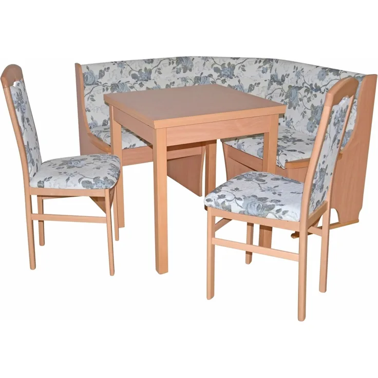 Kleine Eckbankgruppe "Anja 1B", buche / Stoff beige mit Blumendessin