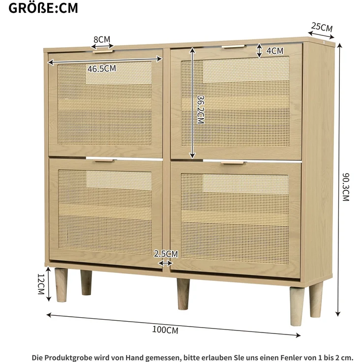 Abrihome Schuhkommode mit Rattan-Schubladen, Hellbraun, 26x43x114 cm – Bild 9