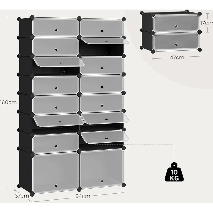Woltu Schuhschrank (1-St) mit Tür, DIY Schuhschrank, 16 Fächer, Kunststoff – Bild 3