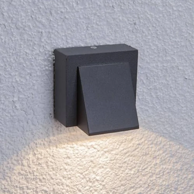 Lucande LED Wandleuchte Marik, spritzwassergeschützt, schwarz, Aluminium, 1-flammig, IP54 für Außenwand/Hauswand – Bild 3