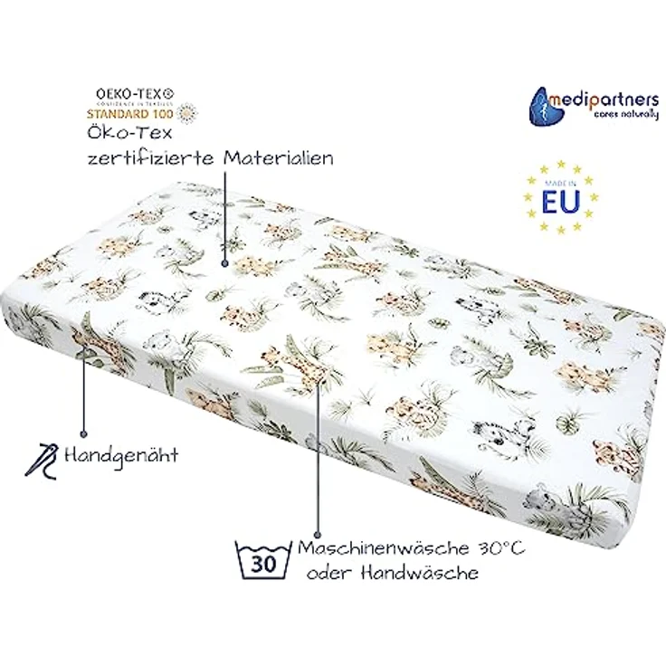 Medi Partners Spannbettlaken Spannbetttuch 60x120 cm 100% Baumwolle Baby Bettwäsche Babymatratze Schlafsack Kinderbett Babybett (Safari) – Bild 3