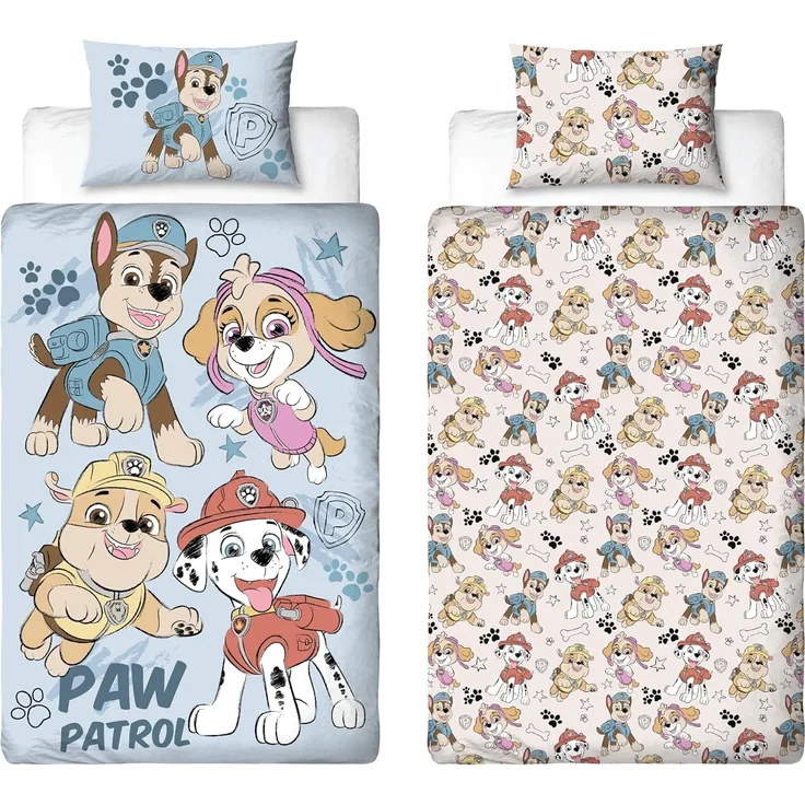 PAW PATROL offiziell Lizenziertes Skizzen-Design Einzelbettwäsche-Set | Wendbares 2-seitiges Hundebettzeug einschließlich passendem Kissenbezug | Perfekt für das Kinderzimmer | Polybaumwolle