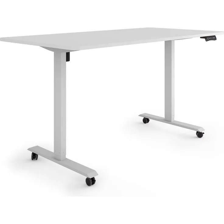 ESMART Germany ETX-121GG 160x80 cm Hellgrau Ergonomischer Steh-Sitz-Schreibtisch auf Rollen Stufenlos elektrisch höhenverstellbar 78,5-128,5cm 3X Memory Aktivitätserinnerung Soft-Start/Stopp