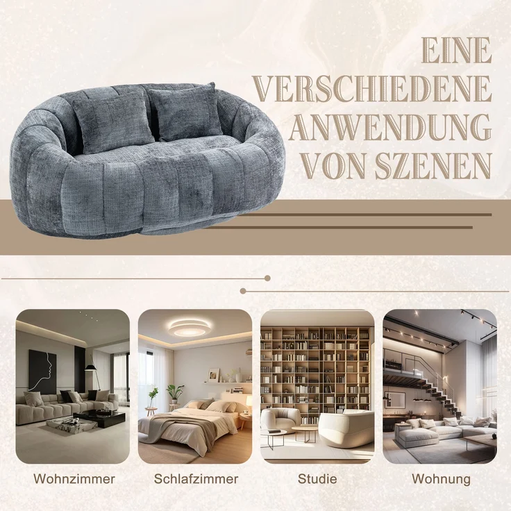 Sitzsack Sofa Lounger Chenille Grau, 150x95x63 cm, bis 150 kg – Bild 8