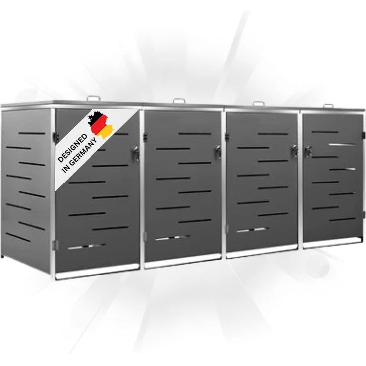 DELUKE® 4er Mülltonnenbox JAGU Edelstahl Anthrazit 115,5x276,5x77,5cm Mülltonnenverkleidung für 4 Tonnen 240L Müllbox aus Metall Mülltonnenschutz Mülltonnendach – Bild 1
