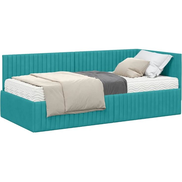 vidaXL Eckbettgestell mit Matratze mit Kopfteil 2 pcs Türkis Samt 3393816 – Bild 2