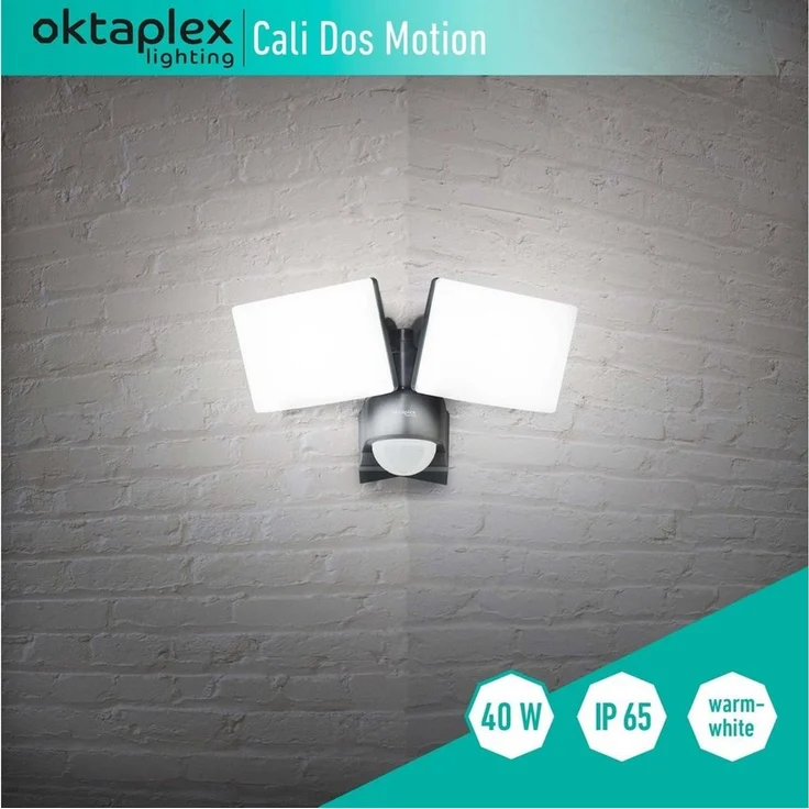 Oktaplex lighting LED Außen-Wandleuchte Oktaplex Cali Dos mit Bewegungsmelder, Bewegungssensor & Diffusor, LED fest integriert, warmweiß 3000K, Außenstrahler mit Bewegungsmelder anthrazit LED Flutlichtstrahler – Bild 3