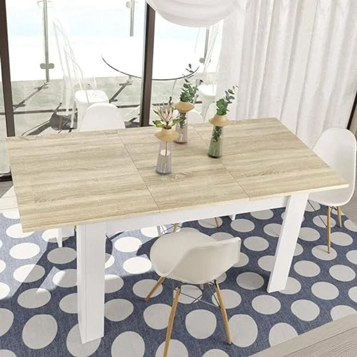 Dmora - Ausziehbarer Midland-Tisch, ausziehbare Konsole für das Esszimmer, zu öffnender Küchentisch mit Verlängerung, 140/190 x 90 x 78 cm, Eiche und Weiß – Bild 1