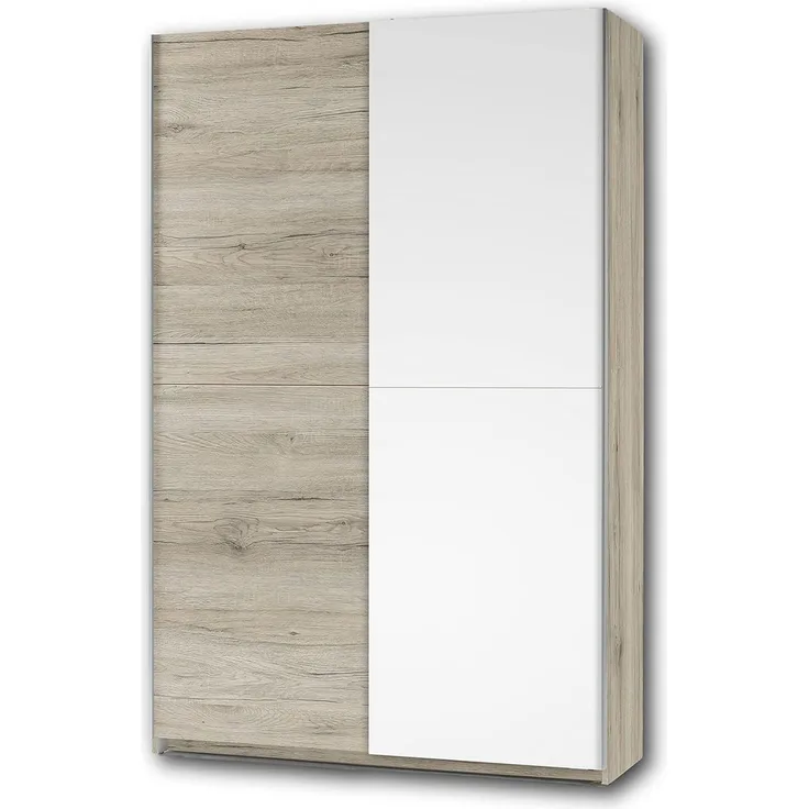 Stella Trading FAST Eleganter Kleiderschrank / Garderobenschrank mit viel Stauraum - Vielseitiger Schwebetürenschrank in San Remo Optik, weiß - 125 x 195 x 38 cm (B/H/T)