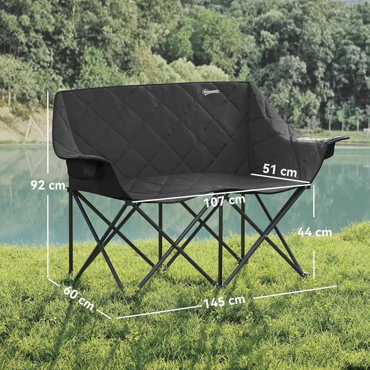 Outsunny Campingstuhl mit Kühltaschen, Tragetasche (2 Sitzer Faltstuhl, 1 St), bis 250kg belastbar, für Garten Camping Strand – Bild 7