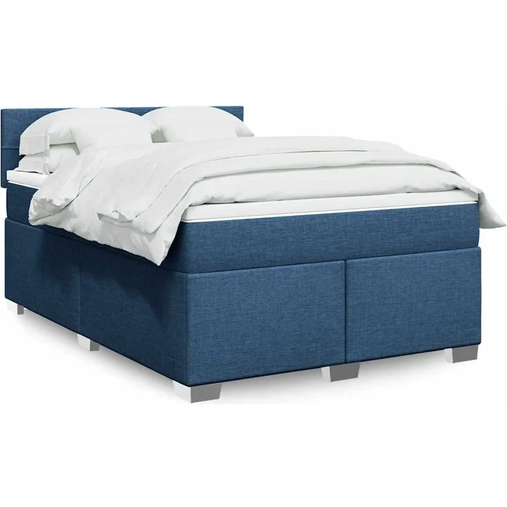 Boxspringbett mit Matratze, Stoff, Viereckige, grauer Fuß, Blau, 140x190 cm, false – Bild 1
