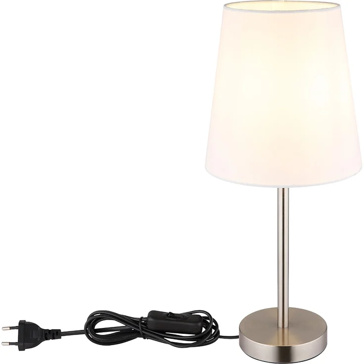 Tischleuchte, nickel-matt, Textil, weiß, E14, H 45 cm – Bild 7