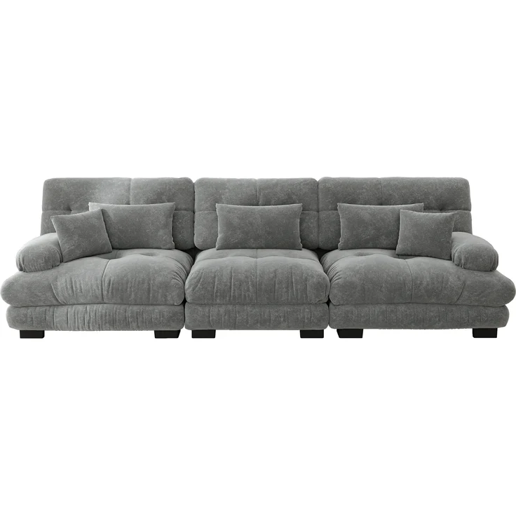 3-Sitzer Modulares Ecksofa mit Tiefensitz,80% Chenille Schlafsofa Komfortabel Gepolstert für Wohnzimmer Apartment Studio Büro,Chenille,Grau, – Bild 4