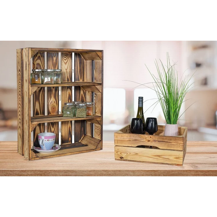 Kistenkolli Altes Land Allzweckkiste Küchenset "Tiffany" in geflammt als Gewürz- und Pflanzenregal (Spar-Set, Schmale Kiste und kleine Kiste) – Bild 2