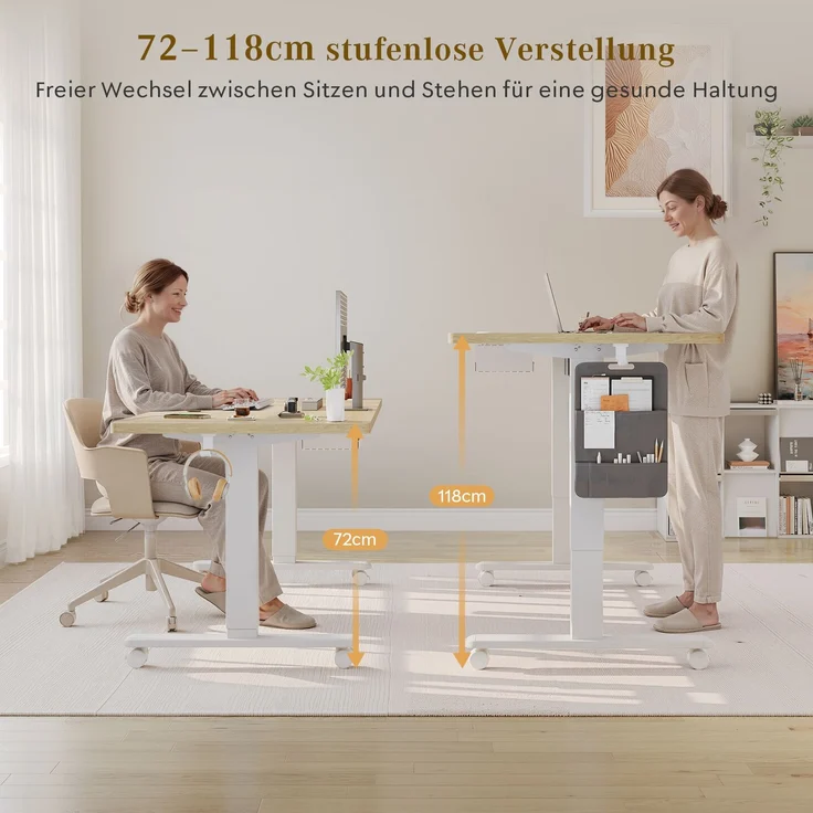 Devoko Elektrisch Höhenverstellbarer Schreibtisch Holzwerkstoff und Metall Beige 160 x 80 x 72-118 cm – Bild 4
