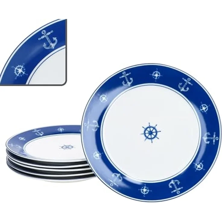 MamboCat Frühstücksteller Ahoi 6er Set Kuchenteller Porzellan 6 Pers Dessert-Teller nautisch – Bild 2