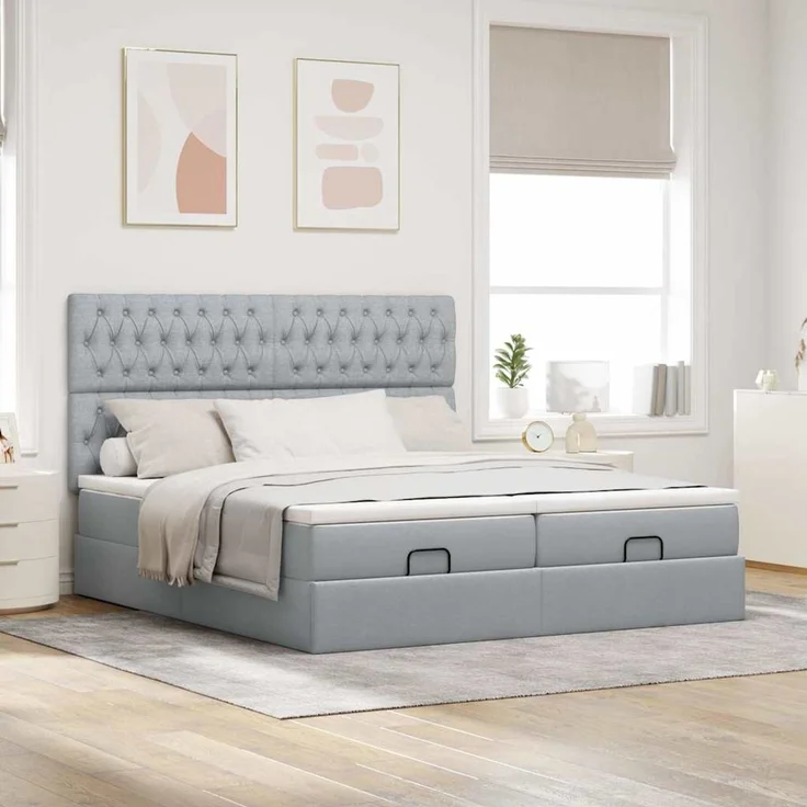 vidaXL Ottoman-Bett mit Matratzen Hellgrau 200x200 cm Stoff 3313720 – Bild 3