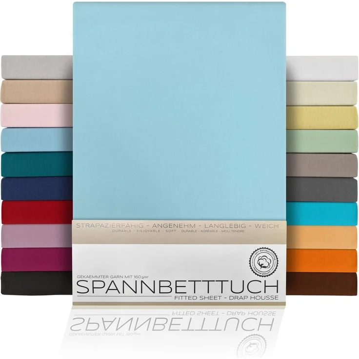 Beautex Spannbettlaken Spannbetttuch Jersey Baumwolle Premium, Jersey, Gummizug: rundum, (1 Stück), atmungsaktiv, hautfreundlich, perfekte Passform, formstabil, 160 g/m² – Bild 1