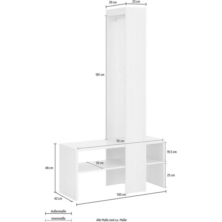 loft24 Kompaktgarderobe Henry - Garderobe Kleiderschrank Dielenschrank Schrank Garderobe mit Kleiderstange und Schuhbank, Eichenoptik, Landhausstil – Bild 3
