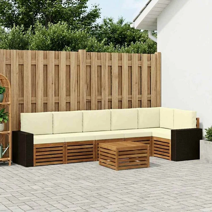 vidaXL Outdoor-Sofagarnitur 7 stk. 6-Sitzer Natur und Creme 3384451 – Bild 1