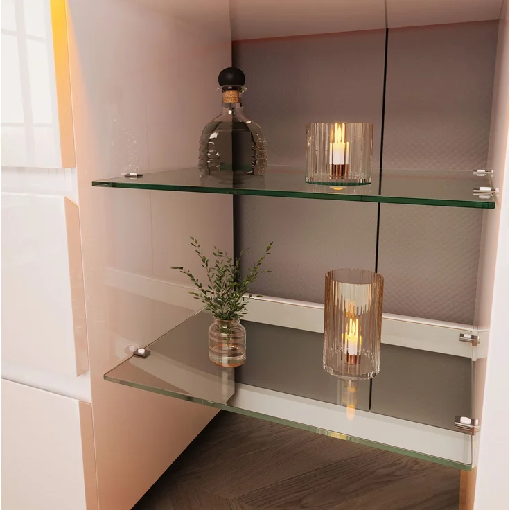 DESVIAE Sideboard Hochglanzweiß aus MDF/Spanplatte/Glas – 155x80x40 cm – 6 Schubladen, LED-Beleuchtung – Bild 9