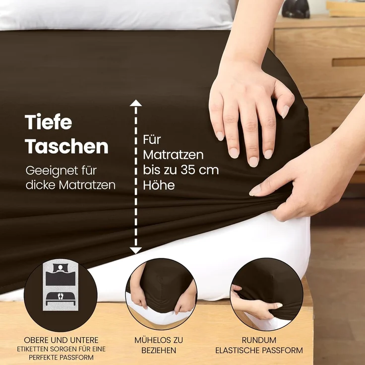 Utopia Bedding - Spannbettlaken 140x200 cm - Braun - Gebürstete Polyester-Mikrofaser Spannbetttuch - 35 cm Tiefe Tasche – Bild 5
