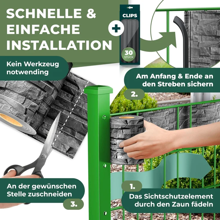 KESSER® PVC Sichtschutzstreifen Sichtschutz Rolle Doppelstabmatten Zaun Blickdicht | Wetterfest und Windschutz | Zaunfolie Sichtschutz Garten Gartenzaun 35 m, Schiefer - Anthrazit – Bild 3
