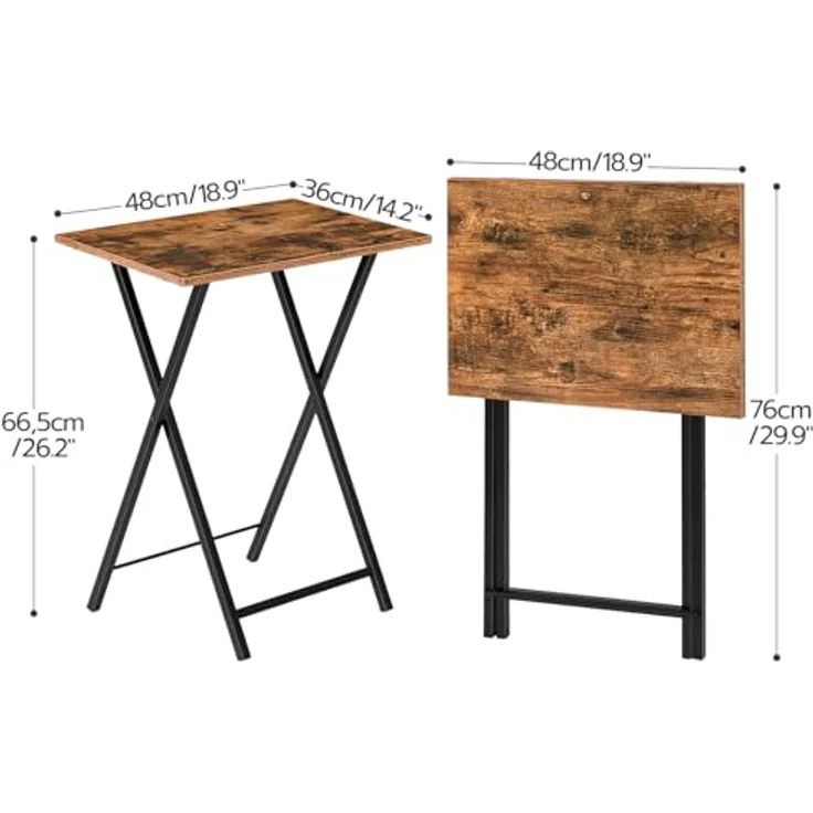 HOOBRO Beistelltisch Klappbar, Kleiner tabletttisch, TV Tray 2er Set, klapptisch Snack Tisch Industriestil, Sofatisch für kleinen Raum, einfach montierbar, Dunkelbraun-Schwarz EBF25BZ01 – Bild 4