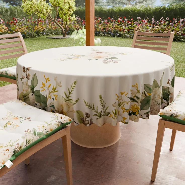 PETTI Artigiani Italiani - Fleckabweisende runde Tischdecke aus Mikrofaser (Durchmesser 160 cm), Küchentischabdeckung für runden Tisch, Botanical, 100% Made in Italy