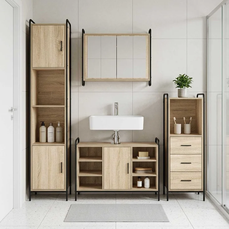 vidaXL Badezimmerschrank-Set 3 stk. Sonoma-Eiche 40 x 36 x 109,5 cm 3444538 – Bild 1