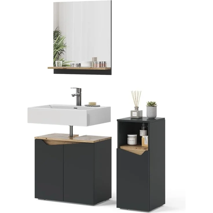 Badmöbel-Set Marelle Anthrazit/Artisan-Eiche 3-teilig Vicco – Bild 7