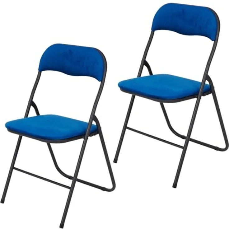 Brixy Klappstühle - 2er Set - Klappstühle - Samt - Esstisch Stühle - Klappstühle - 43 x 47 x 80 cm - Stühle - Blau