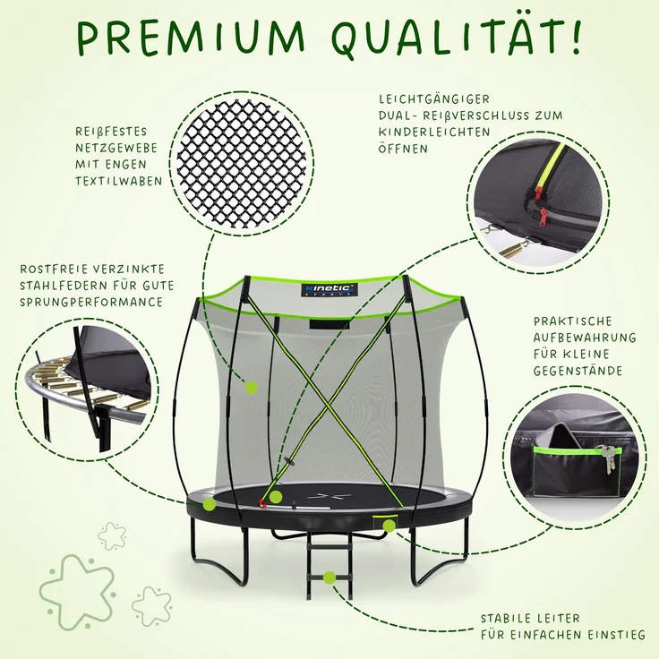 KINETIC SPORTS Premium Outdoor Trampolin 'Ultimate Pro' für Kinder und Erwachsene, AirMAXX Sprungtuch, mit Leiter, Fieberglas, bis zu 160 kg, Kürbis-Design, Ø 244 cm – Bild 5