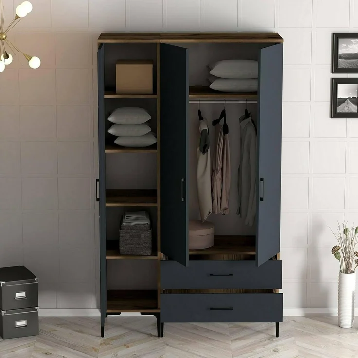 Dmora Kleiderschrank 3 Türen Shaula 120x47,5 cm Braun – Bild 4