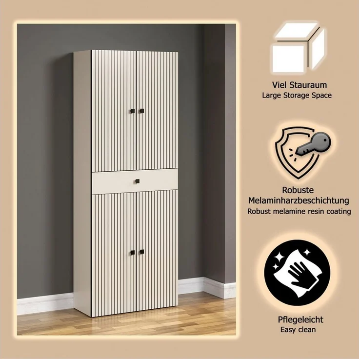 welltime Hochschrank Amrum Badezimmerschrank mit und ohne Schublade - (B/T/H) 40-70/31/186 cm – Bild 4