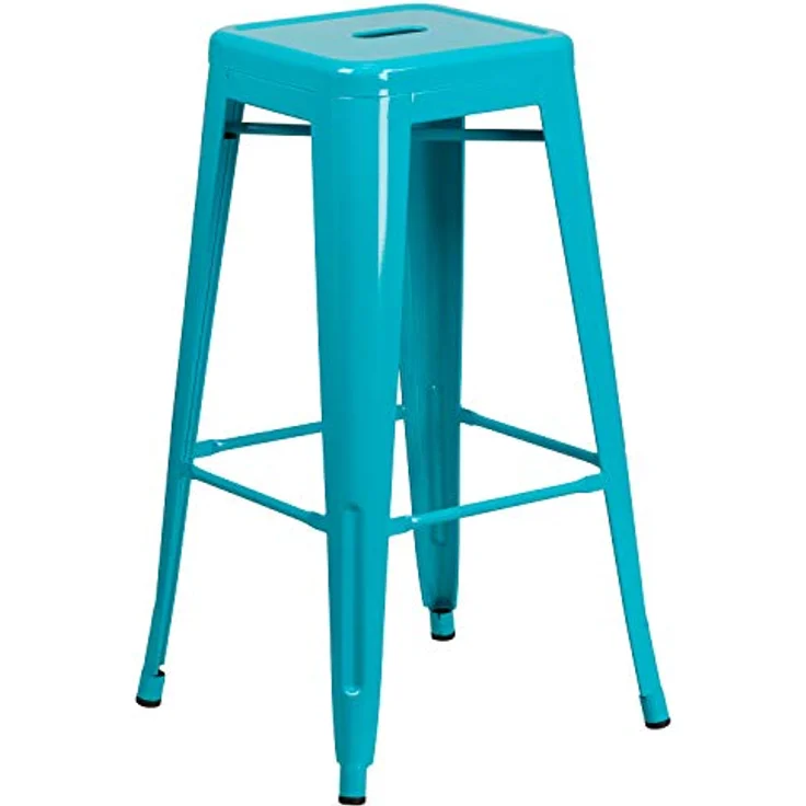 Flash Furniture Barhocker, kommerzielle Qualität, 76 cm hoch, ohne Rückenlehne, Metall, für Innen- und Außenbereich, quadratische Sitzfläche, Eisen, Kunststoff, Kristall-Türkisblau, 4 Stück – Bild 6