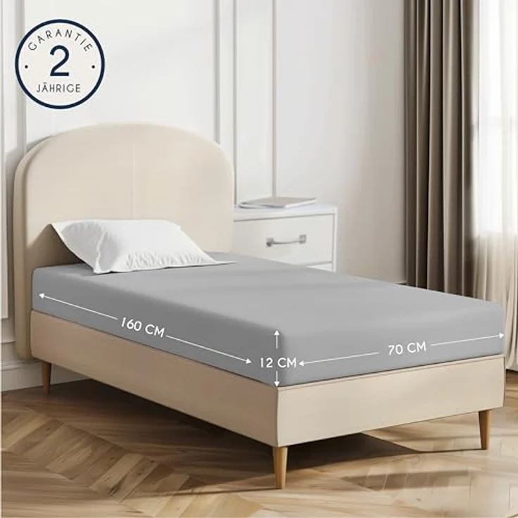 Dreamzie - Spannbettlaken 70x160 cm - Baumwolle Oeko Tex Zertifiziert - Grau - 100% Jersey Spannbetttuch 70x160 – Bild 3
