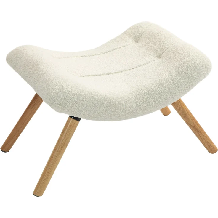 Moderner Fußhocker mit Fleece-Bezug und Holzbeinen, gepolstert, für Wohnzimmer, Schlafzimmer, Flur, Cremeweiß--Cremeweiß--67x45x38cm--YOUDENOVA – Bild 2