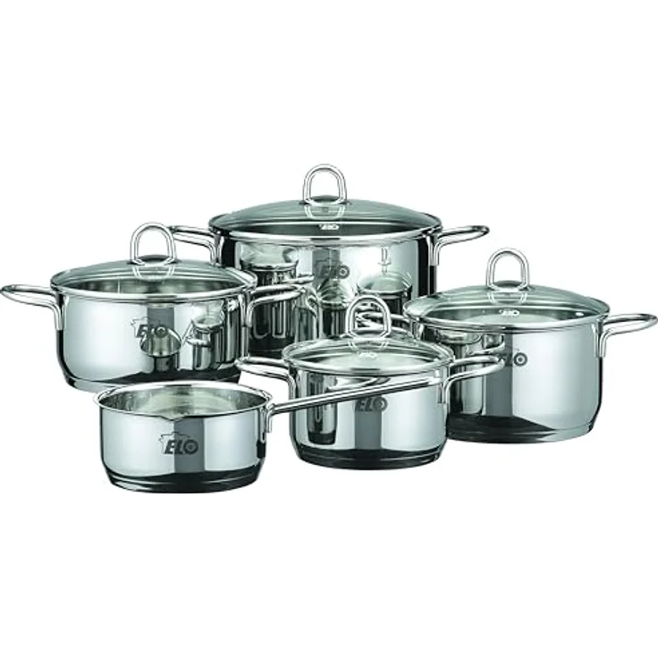 Elo Topf-Set Rubin, Edelstahl 18/10 (Set, 9-tlg, Bratentopf 20cm, Fleischtopf 16/20cm, Kasserolle 16cm, Gemüsetopf24 cm), Induktion – Bild 2