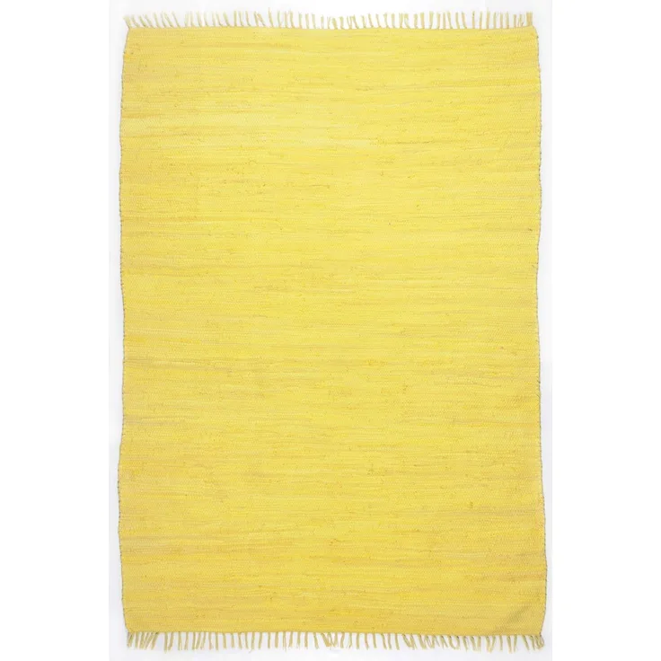 Theko | Dhurry Teppich aus 100% Baumwolle Flachgewebe Teppich Happy Cotton | handgewebt | Farbe: Gelb | 120x180 cm