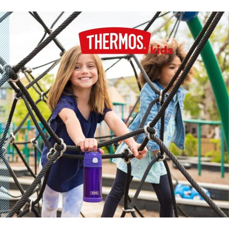 THERMOS kids FUNTAINER STRAW BOTTLE 0,35l, purple, Thermosflasche für Kinder aus Edelstahl, mit Strohhalm, 12 h kalt, absolut dicht, für Schule, Kindergarten, Pause – Bild 7