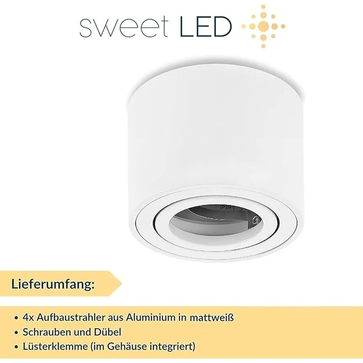 Sweet LED Aufbauleuchte 4er Set Deckenspots 50mm weiß-matt rund – geeignet für LED-Modul 230V, flach, ohne Leuchtmittel, Aufbaustrahler LED, Deckenstrahler – Bild 7