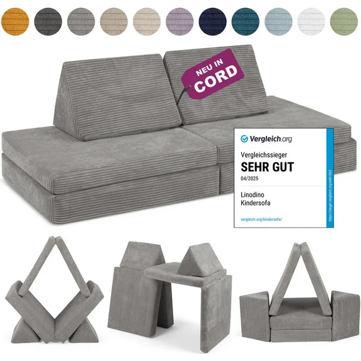 Linodino Kindersofa Spielsofa I aus Schaumstoff Bausteine I Spielcouch für Kinder, 3 Jahre Garantie
